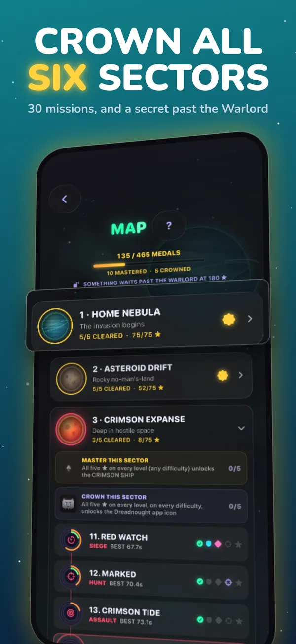 Crown all six sectors: the campaign map